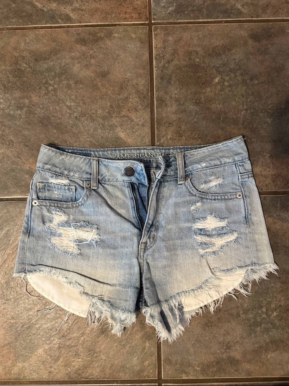 American Eagle Outfitters Light Wash Distressed Denim Cutoff Shorts